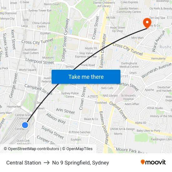 Central Station to No 9 Springfield, Sydney map