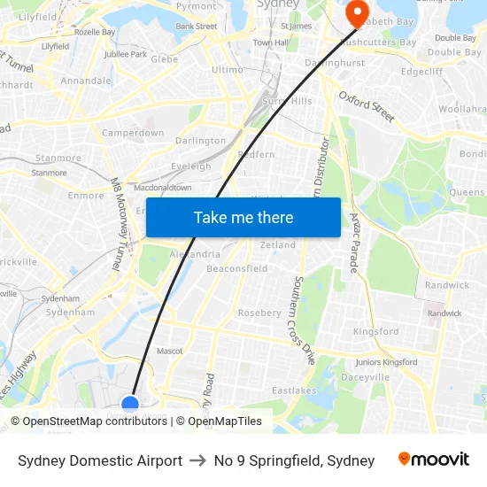 Sydney Domestic Airport to No 9 Springfield, Sydney map