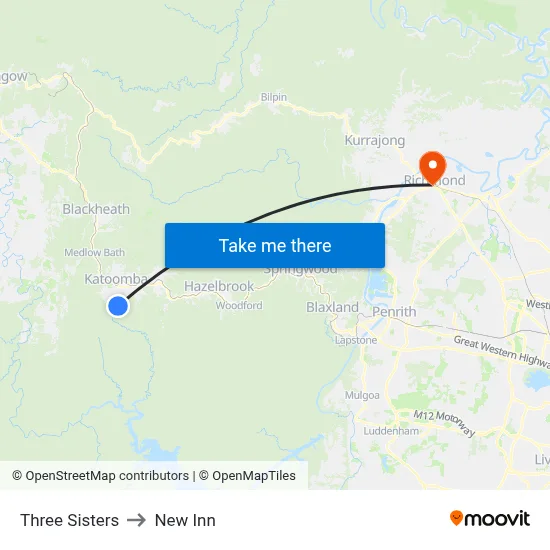Three Sisters to New Inn map