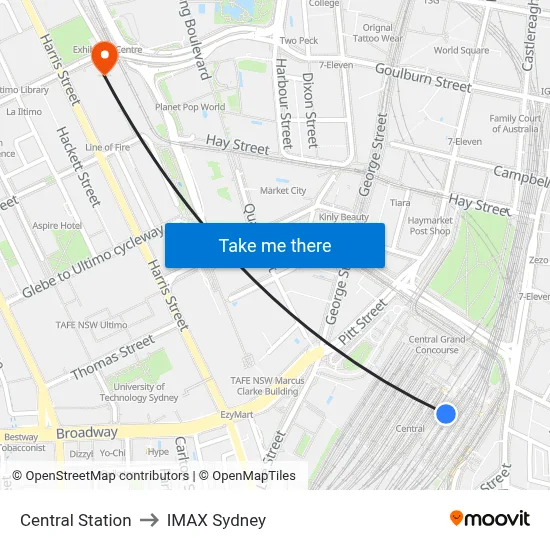 Central Station to IMAX Sydney map