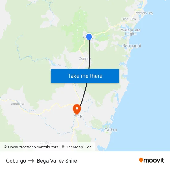 Cobargo to Bega Valley Shire map