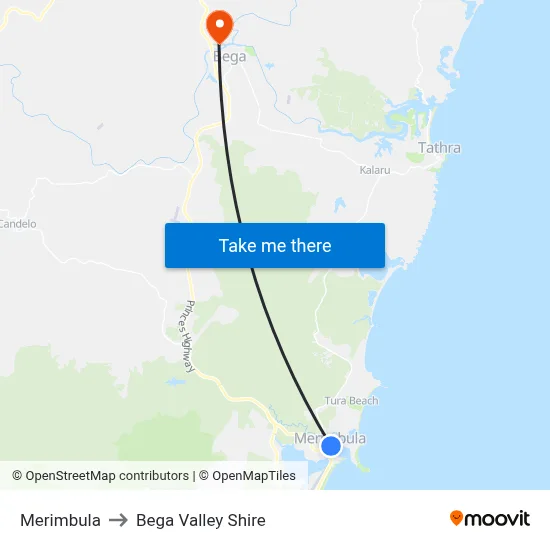 Merimbula to Bega Valley Shire map