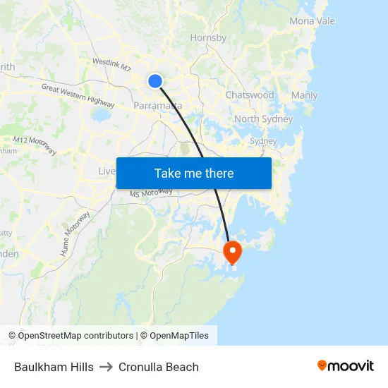 Baulkham Hills to Cronulla Beach map