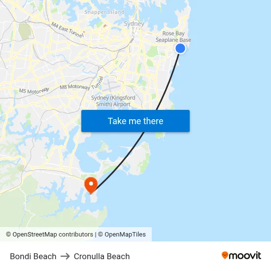 Bondi Beach to Cronulla Beach map