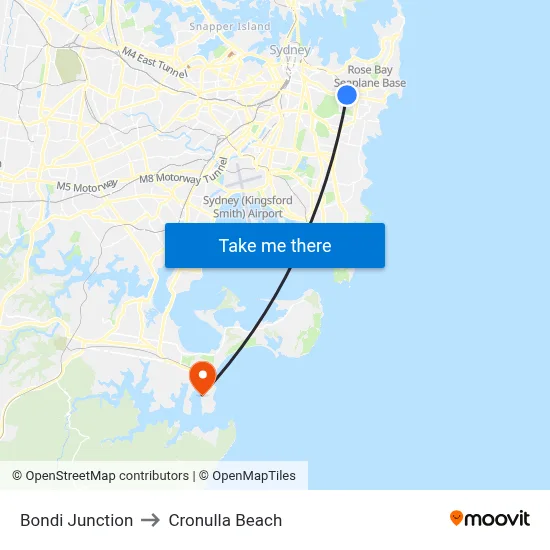 Bondi Junction to Cronulla Beach map