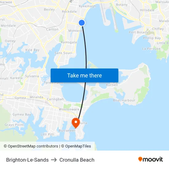 Brighton-Le-Sands to Cronulla Beach map