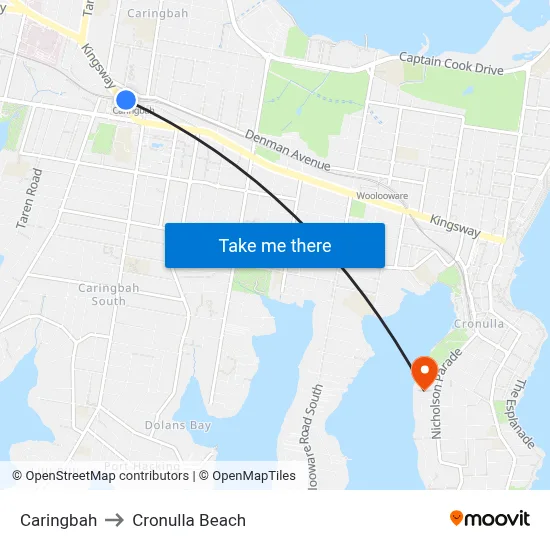 Caringbah to Cronulla Beach map