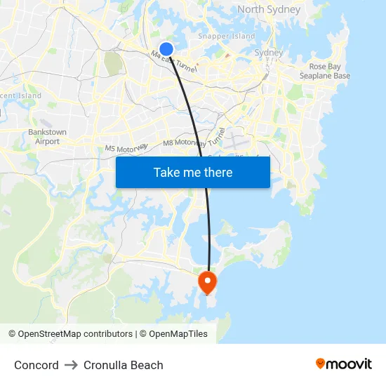 Concord to Cronulla Beach map