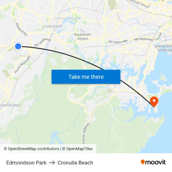 Edmondson Park to Cronulla Beach map