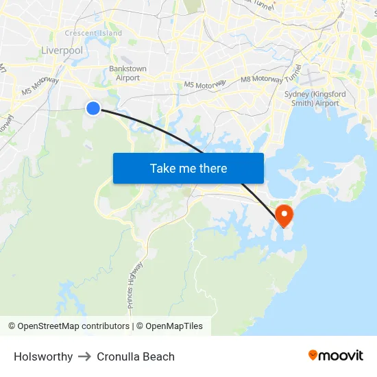 Holsworthy to Cronulla Beach map