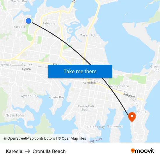 Kareela to Cronulla Beach map