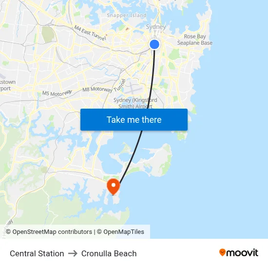 Central Station to Cronulla Beach map