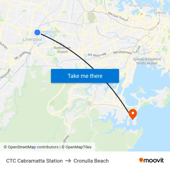 CTC Cabramatta Station to Cronulla Beach map