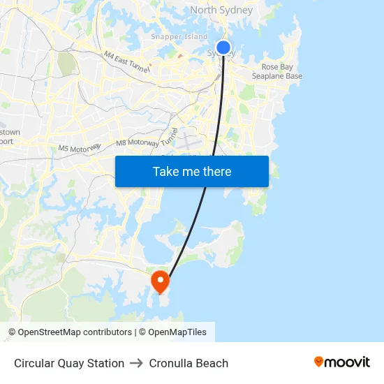 Circular Quay Station to Cronulla Beach map