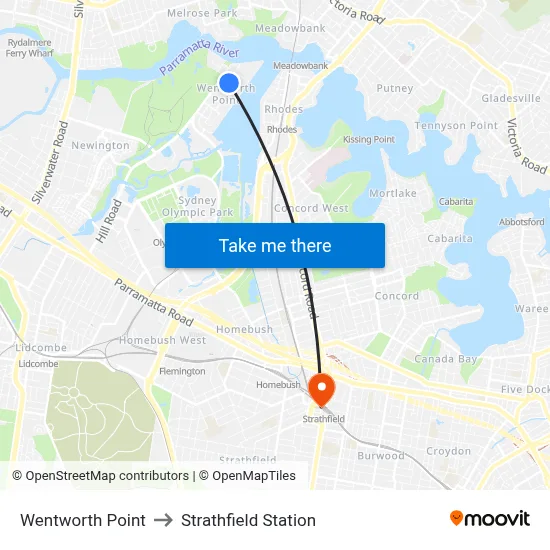 Wentworth Point to Strathfield Station map