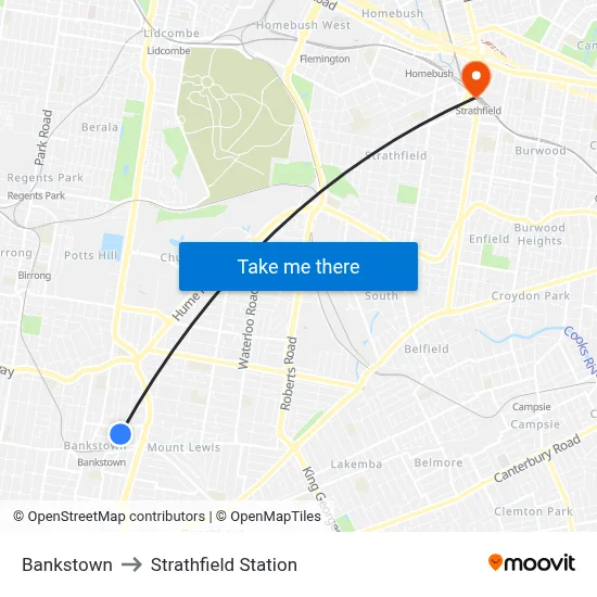 Bankstown to Strathfield Station map
