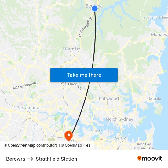 Berowra to Strathfield Station map
