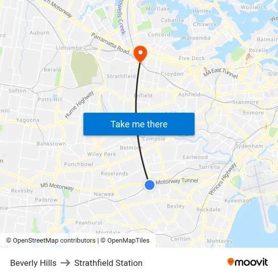 Beverly Hills to Strathfield Station map