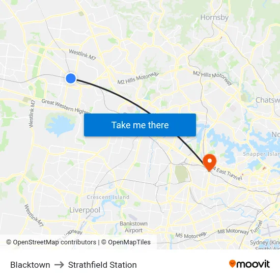 Blacktown to Strathfield Station map