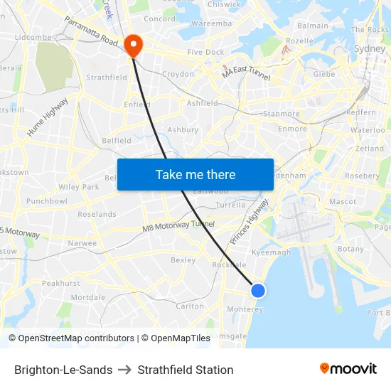 Brighton-Le-Sands to Strathfield Station map