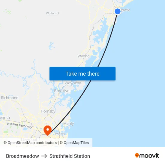 Broadmeadow to Strathfield Station map