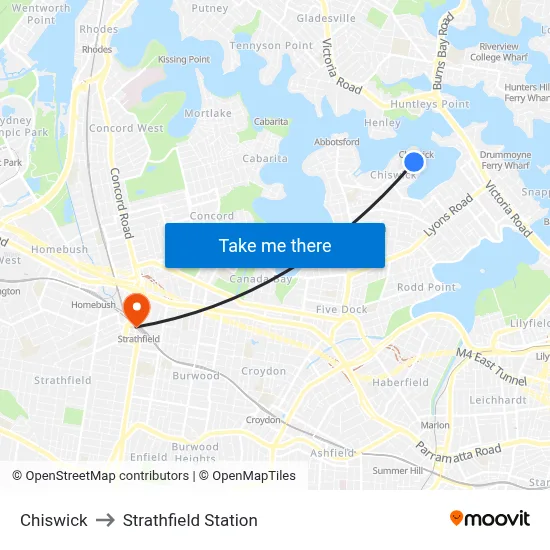 Chiswick to Strathfield Station map