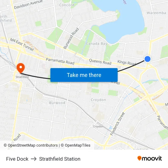 Five Dock to Strathfield Station map