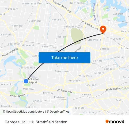 Georges Hall to Strathfield Station map
