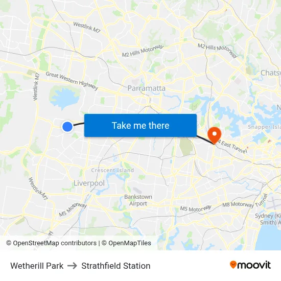 Wetherill Park to Strathfield Station map