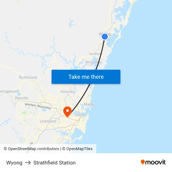 Wyong to Strathfield Station map