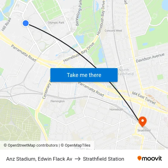 Anz Stadium, Edwin Flack Av to Strathfield Station map