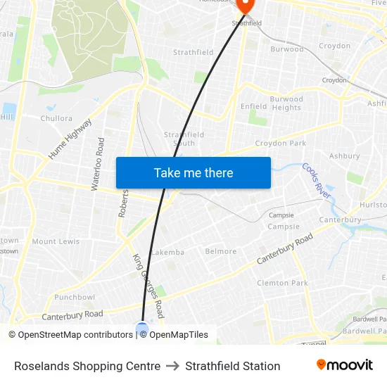 Roselands Shopping Centre to Strathfield Station map