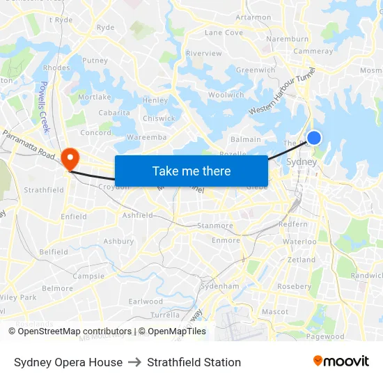 Sydney Opera House to Strathfield Station map