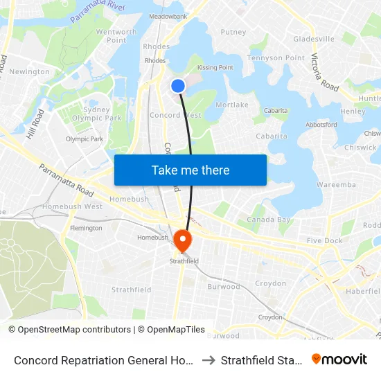 Concord Repatriation General Hospital to Strathfield Station map