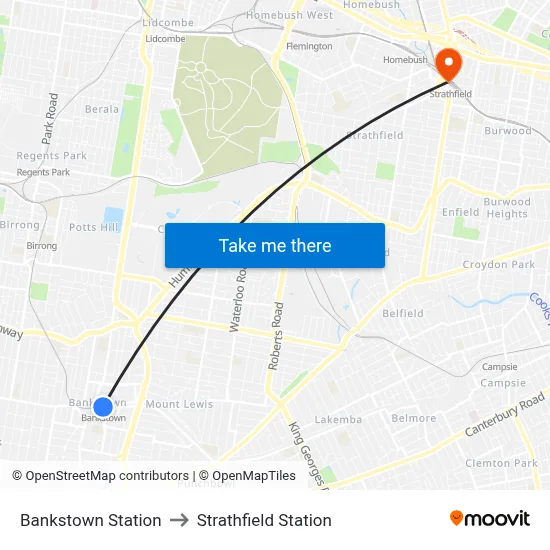 Bankstown Station to Strathfield Station map