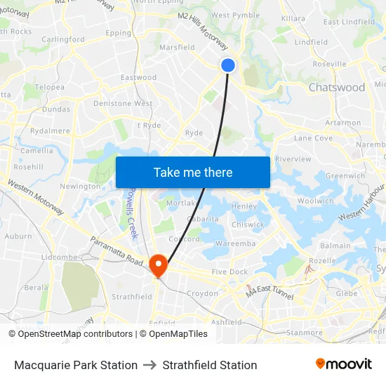 Macquarie Park Station to Strathfield Station map