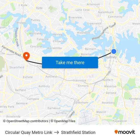 Circular Quay Metro Link to Strathfield Station map
