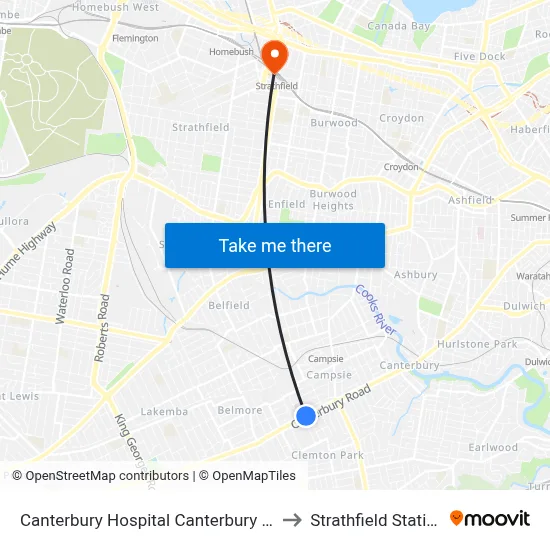 Canterbury Hospital Canterbury Rd to Strathfield Station map