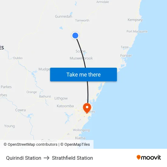 Quirindi Station to Strathfield Station map