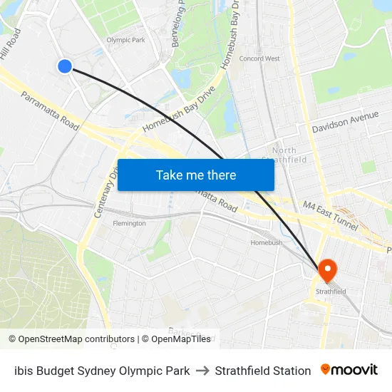 ibis Budget Sydney Olympic Park to Strathfield Station map