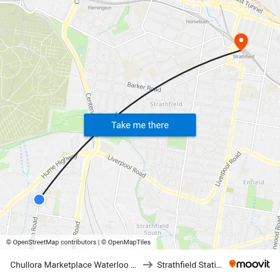 Chullora Marketplace Waterloo Rd to Strathfield Station map