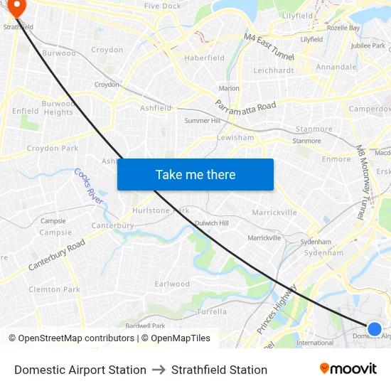 Domestic Airport Station to Strathfield Station map