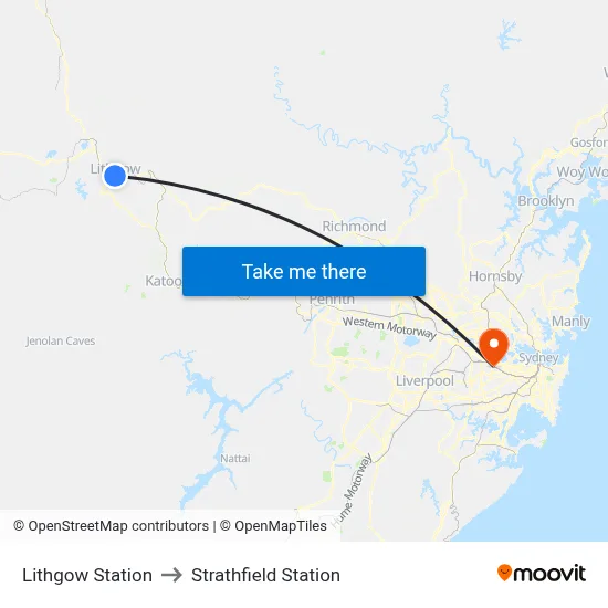 Lithgow Station to Strathfield Station map