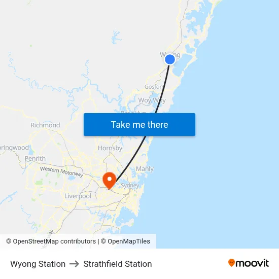 Wyong Station to Strathfield Station map