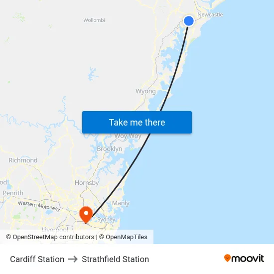Cardiff Station to Strathfield Station map