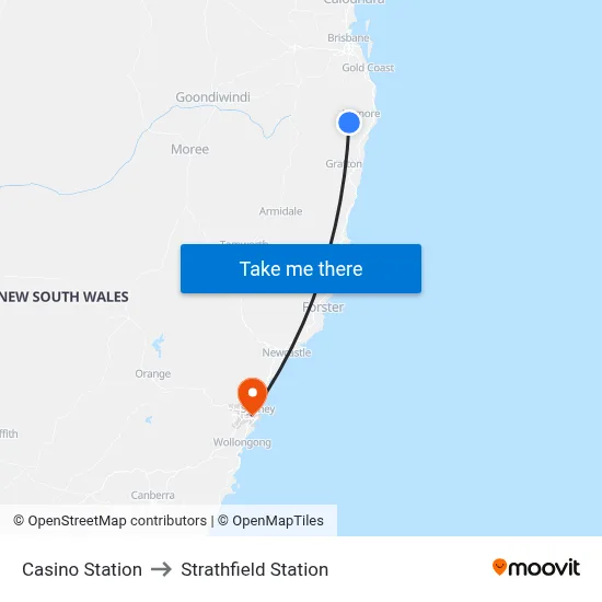 Casino Station to Strathfield Station map