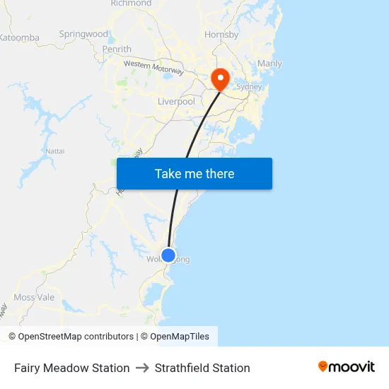 Fairy Meadow Station to Strathfield Station map