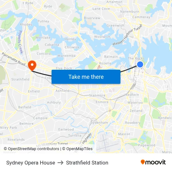 Sydney Opera House to Strathfield Station map