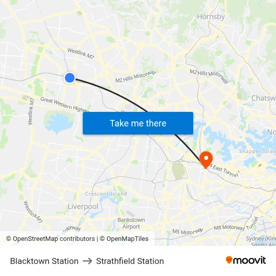 Blacktown Station to Strathfield Station map