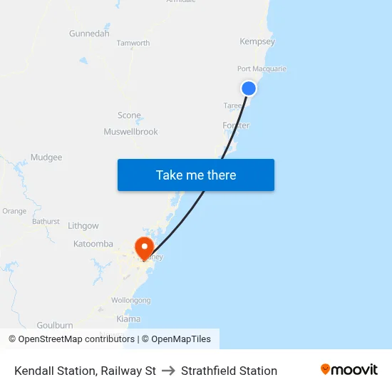 Kendall Station, Railway St to Strathfield Station map
